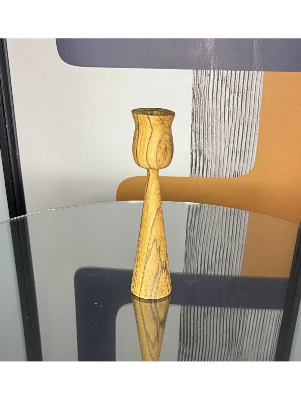 Vintage Candle Stick Holder Artisan Turned Wood Mid Century Era Art Piece